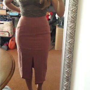 ASOS linen dust pink Midi Pencil Skirt with Front Slit